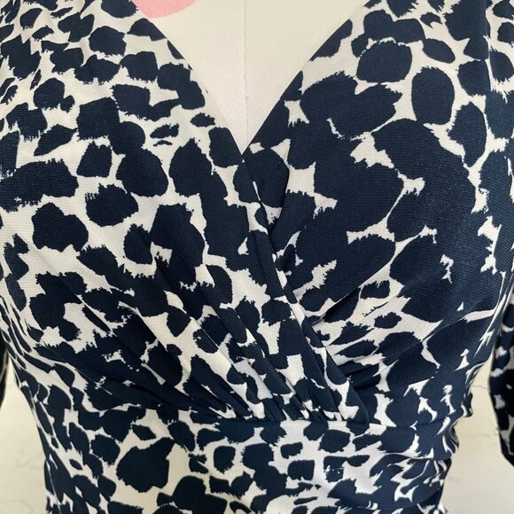 Lauren Ralph Lauren Animal Print Faux Wrap Dress Navy+White Sz 6 No Fabric Tag - Picture 4 of 9
